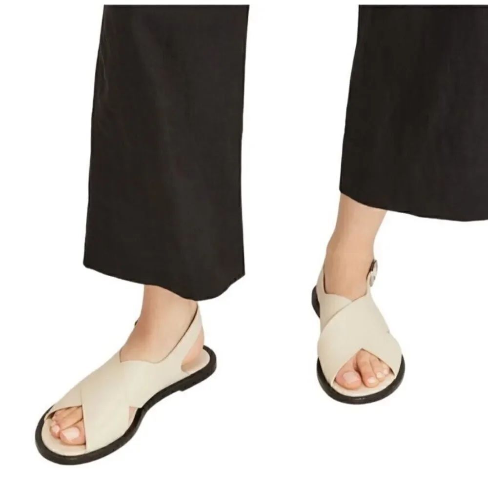 Everlane The City Crossover Sandals Parchment Leather Ankle Strap Buckle Sz 9.5